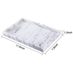 HESHIBI Marble Tray,Bathroom Tray,100% Natural Marble Vanity Tray for Bathroom,Kitchen,Toilet Tank,Vanity. White 12"x 8" x1.2"