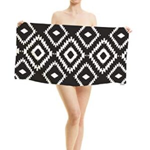 oFloral Hand Towels Cotton Washcloths Black White Repeating Geometric Tiles with Dotted Rhombus Comfortable Super-Absorbent Soft Towels for Bathroom Kitchen Spa Gym Yoga Face Towel 15X30 Inch,