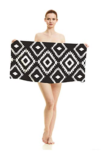 oFloral Hand Towels Cotton Washcloths Black White Repeating Geometric Tiles with Dotted Rhombus Comfortable Super-Absorbent Soft Towels for Bathroom Kitchen Spa Gym Yoga Face Towel 15X30 Inch,