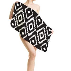 oFloral Hand Towels Cotton Washcloths Black White Repeating Geometric Tiles with Dotted Rhombus Comfortable Super-Absorbent Soft Towels for Bathroom Kitchen Spa Gym Yoga Face Towel 15X30 Inch,