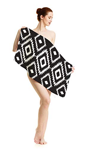 oFloral Hand Towels Cotton Washcloths Black White Repeating Geometric Tiles with Dotted Rhombus Comfortable Super-Absorbent Soft Towels for Bathroom Kitchen Spa Gym Yoga Face Towel 15X30 Inch,