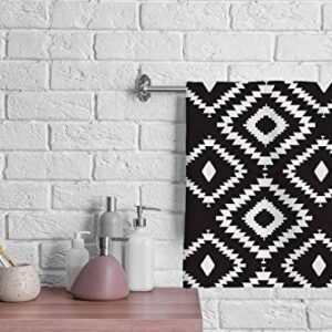 oFloral Hand Towels Cotton Washcloths Black White Repeating Geometric Tiles with Dotted Rhombus Comfortable Super-Absorbent Soft Towels for Bathroom Kitchen Spa Gym Yoga Face Towel 15X30 Inch,