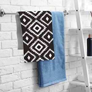 oFloral Hand Towels Cotton Washcloths Black White Repeating Geometric Tiles with Dotted Rhombus Comfortable Super-Absorbent Soft Towels for Bathroom Kitchen Spa Gym Yoga Face Towel 15X30 Inch,