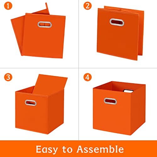 Yunkeeper Fabric storage bins Cubes, Fabric Cube Organizer with Handle, Foldable Cube Bins for Cloth or Accessary Storage, 11x11x11, Set of 3, (Orange)