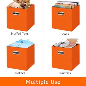 Yunkeeper Fabric storage bins Cubes, Fabric Cube Organizer with Handle, Foldable Cube Bins for Cloth or Accessary Storage, 11x11x11, Set of 3, (Orange)