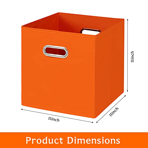 Yunkeeper Fabric storage bins Cubes, Fabric Cube Organizer with Handle, Foldable Cube Bins for Cloth or Accessary Storage, 11x11x11, Set of 3, (Orange)