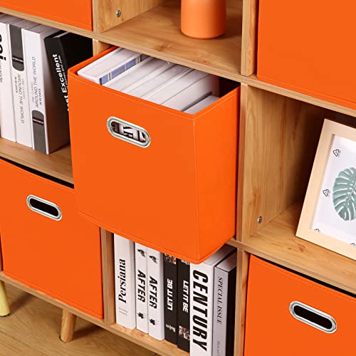 Yunkeeper Fabric storage bins Cubes, Fabric Cube Organizer with Handle, Foldable Cube Bins for Cloth or Accessary Storage, 11x11x11, Set of 3, (Orange)
