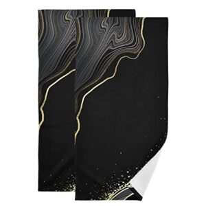 bath towels set of 2 hand towels for bathroom cotton abstract black marble gold line decorative 28x14in absorbent soft