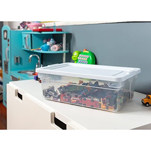 Rubbermaid 12 Quart Stackable Molded Plastic Easy Access Stackable Storage Bins with Lid for the Garage, Bedroom, Closet, or Shed, Clear