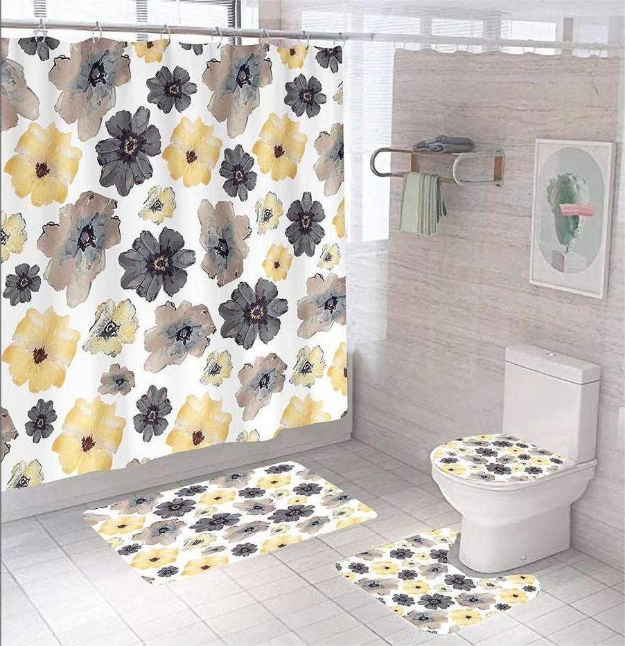 Annkoifu Shower Curtain Set, Bohe Bathroom Accessories, 4 Piece Bathroom Decor Sets with Rugs and Waterproof Shower Curtains, 12 Hooks, Abstract