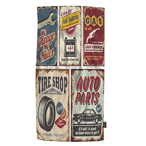 oFloral Vintage Car Service Hand Towels Absorbent Auto Parts, Gas, Tire Shop, Garage, Auto Batteries Soft Cotton Hand Towel for Bathroom, Hotel, Gym and Spa Towels 30x15 inch