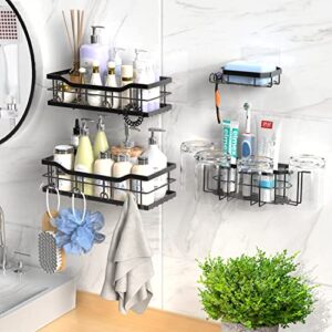 HUITEM Shower Caddy 4 Pack, Adhesive Shower Organizer Shelf with Hooks No Drilling Bathroom Shower Shelves for Inside Shower & Kitchen Storage