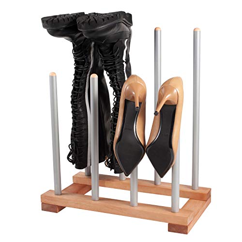 INNOKA 4-Pairs Birch Wood and Steel Boot Rack, Free Standing Space Saving Shoes Storage Organizer for Tall Knee-High, Hiking, Riding, Rain or Work Boots [KEEP BOOTS STRAIGHT][HOLD TALL BOOTS]