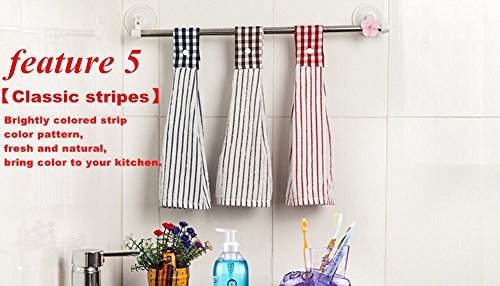 Vimeet 2 Pcs Kitchen Cotton Classical Striped Towel/Absorbent Towel/Hanging Towel/Hand Towel,Red Stripes