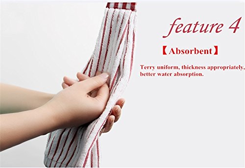 Vimeet 2 Pcs Kitchen Cotton Classical Striped Towel/Absorbent Towel/Hanging Towel/Hand Towel,Red Stripes