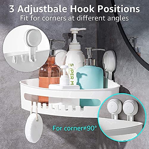 LEVERLOC Corner Shower Caddy Suction Cup NO-Drilling Shower Caddy & Soap Holder & Toothbrush Holder Heavy Duty Max Hold 22lbs Caddy Organizer Waterproof & Oilproof Shower Corner Rack