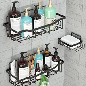 Gaclibl Shower Shelves for Inside Shower, Adhesive Shower Caddy 3 Pack Shower Organizer Wall Suction Shower Shampoo Holder, Shower Storage Rack Basket Shelf for Bath Bathtub Bathroom Restroom, Black