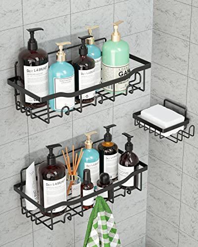 Gaclibl Shower Shelves for Inside Shower, Adhesive Shower Caddy 3 Pack Shower Organizer Wall Suction Shower Shampoo Holder, Shower Storage Rack Basket Shelf for Bath Bathtub Bathroom Restroom, Black