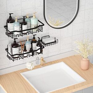 Gaclibl Shower Shelves for Inside Shower, Adhesive Shower Caddy 3 Pack Shower Organizer Wall Suction Shower Shampoo Holder, Shower Storage Rack Basket Shelf for Bath Bathtub Bathroom Restroom, Black