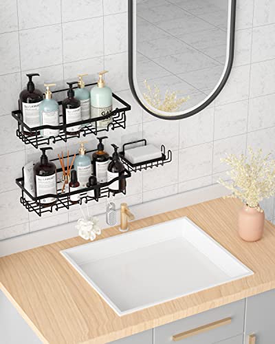 Gaclibl Shower Shelves for Inside Shower, Adhesive Shower Caddy 3 Pack Shower Organizer Wall Suction Shower Shampoo Holder, Shower Storage Rack Basket Shelf for Bath Bathtub Bathroom Restroom, Black