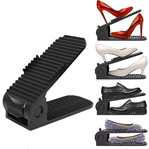 XIMI Shoe Slots Organizer, Adjustable Shoe Stacker Space Saver, Double Deck Shoe Rack Holder for Closet Organization (20-Pack)(Black)