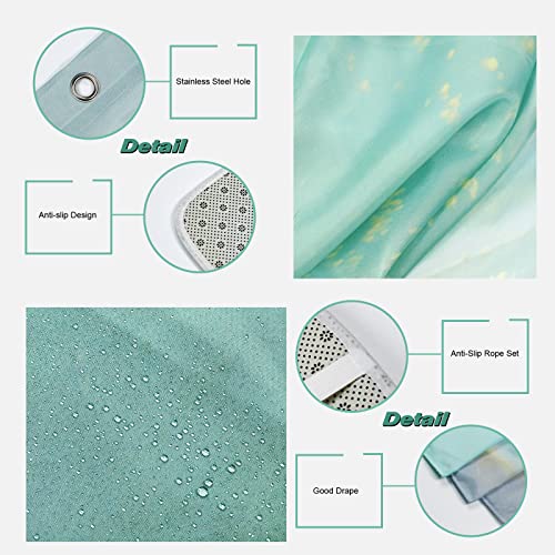 Apprekt 4Pcs Blue Marble Shower Curtain Sets with Rugs, Bathroom Curtains Shower with Non-Slip Rug，Fabric Shower Curtain Modern Bathroom Accessories Decor with Bath Mats(72 x 72 Inch)