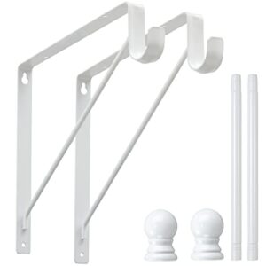 closet rod brackets with 32" rod, heavy duty closet shelf brackets with rod holder for shelf storage and hanging clothes, 2 pack wall mount closet pole supports bracket, white