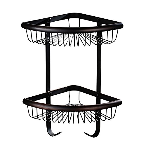 Weirun Bathroom Brass 2-Tier Corner Shelf Basket with Towel Hook Bath Shower Caddy Storage Organizer Holder Rack Heavy Duty Wall Mounted,Oil Rubbed Bronze