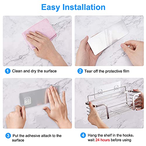 Yougai Shower Caddy Shower Shelf with Soap Dish and 4 Hooks, SUS304 Stainless Steel Shampoo Holder Bathroom Shower Organizer No Drilling Adhesive Wall Mounted Storage Shelves Basket Accessories-3 Pack