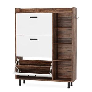 little tree shoe cabinet, freestanding shoes storage cabinets with 3 flip drawers and open shelves for entryway