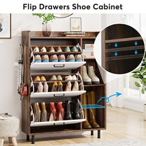 LITTLE TREE Shoe Cabinet, Freestanding Shoes Storage Cabinets with 3 Flip Drawers and Open Shelves for Entryway