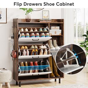 LITTLE TREE Shoe Cabinet, Freestanding Shoes Storage Cabinets with 3 Flip Drawers and Open Shelves for Entryway