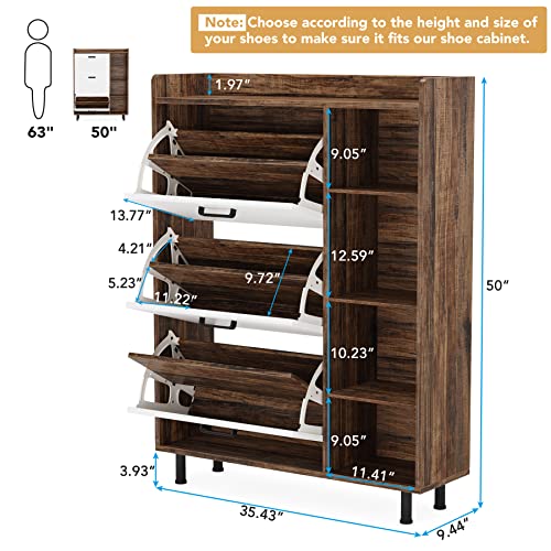 LITTLE TREE Shoe Cabinet, Freestanding Shoes Storage Cabinets with 3 Flip Drawers and Open Shelves for Entryway