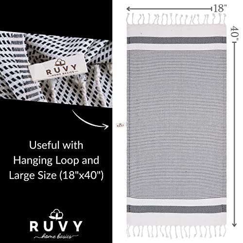 Ruvy Turkish Hand Towels for Bathroom Set of 4 | 18"x40", Cotton | Bathroom Hand Towels & Decorative Hand Towels for Bathroom, Kitchen Towels, Dishcloth, Tea, Yoga, Face, Gym - Black