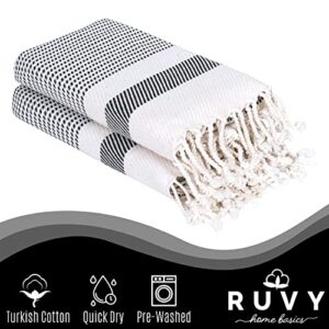 Ruvy Turkish Hand Towels for Bathroom Set of 4 | 18"x40", Cotton | Bathroom Hand Towels & Decorative Hand Towels for Bathroom, Kitchen Towels, Dishcloth, Tea, Yoga, Face, Gym - Black