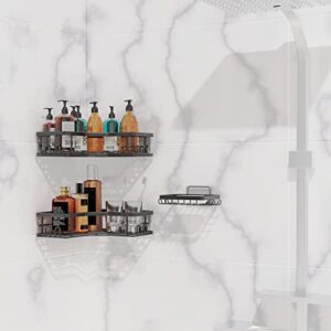 BOROY 3 Pack Corner Shower Caddy, No Drilling Strong Adhesive Shower Organizer Shelf with Hooks, Waterproof, Rustproof Wall-mounted Stainless Steel Shelves for Bathroom Organization, Black