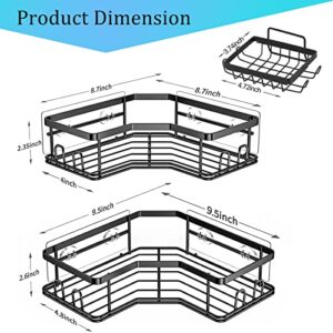 BOROY 3 Pack Corner Shower Caddy, No Drilling Strong Adhesive Shower Organizer Shelf with Hooks, Waterproof, Rustproof Wall-mounted Stainless Steel Shelves for Bathroom Organization, Black