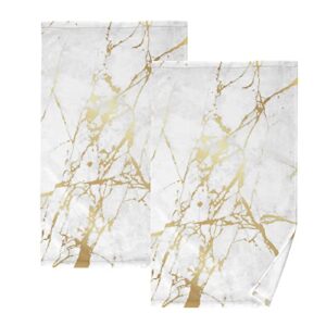 jucciaco gold white marble cotton towels for bathroom spa sports, soft absorbent hand towels set of 2, 16x28 inch