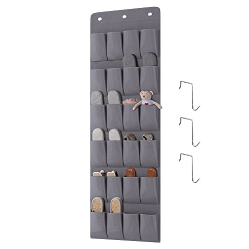 HAUSHOF Over the Door Shoe Organizer, 24 Large Pockets, Sturdy Oxford Fabric, For closet, bedroom, bathroom, storage room, men's sneakers, women's high heels, flip flops (Grey)