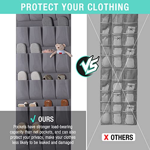 HAUSHOF Over the Door Shoe Organizer, 24 Large Pockets, Sturdy Oxford Fabric, For closet, bedroom, bathroom, storage room, men's sneakers, women's high heels, flip flops (Grey)