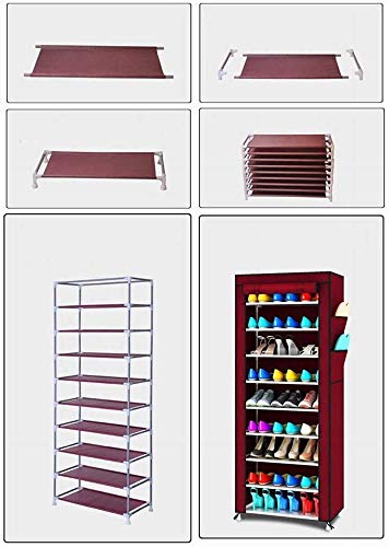 DESIGNSCAPE3D Portable 9 Tiers Shoe Rack with Cover, Non-woven Fabric, 9 Lattices, Space-saving, Suitable Bedroom Cloakroom, Black