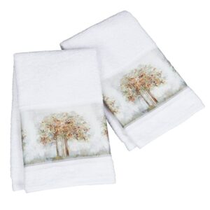 nature watercolor hand towels - tree leaf bathroom decoration - set of 2