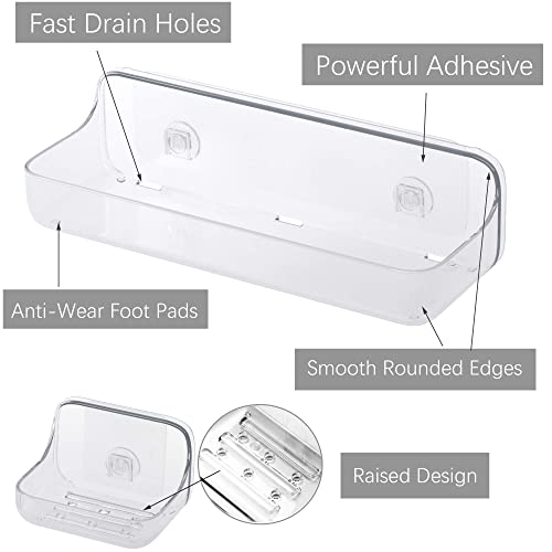 TZAMLI Shower Caddy with Soap Dish, Adhesive Shower Organizer Plastic Shower Shelf Wall Mounted Shower Rack for Bathroom Storage (Clear, 3 Pack)