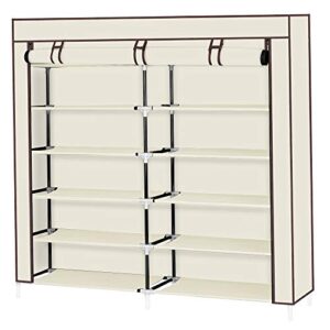 teeker 7 tiers portable shoe rack closet fabric cover shoe storage organizer cabinet (beige)