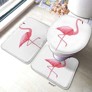 hgod designs flamingo bath mat,summer pink flamingo bathroom mat 3 piece set non-slip bathmat antiskid pad doormat and toilet lid cover set