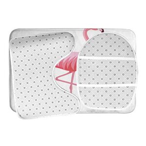 HGOD DESIGNS Flamingo Bath Mat,Summer Pink Flamingo Bathroom Mat 3 Piece Set Non-Slip Bathmat Antiskid Pad Doormat and Toilet Lid Cover Set