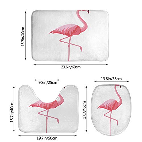 HGOD DESIGNS Flamingo Bath Mat,Summer Pink Flamingo Bathroom Mat 3 Piece Set Non-Slip Bathmat Antiskid Pad Doormat and Toilet Lid Cover Set