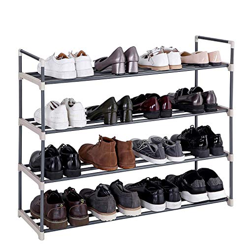 SAVICOS Shoe Rack, 4-Tier Metal Shoe Organizer Shelf Stackable Storage Cabinet Towers Unit Entryway Organizer Holds 20 Pairs(Gray)