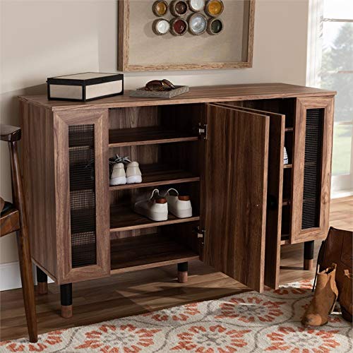 Baxton Studio Valina Modern and Contemporary 2-Door Wood Entryway Shoe Storage Cabinet with Screen Inserts
