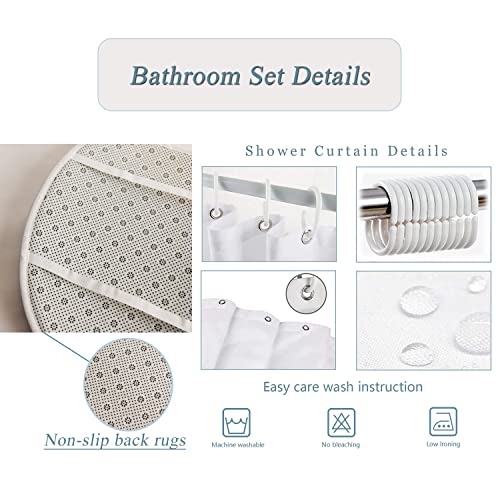 4 Pcs Flowers Shower Curtain Sets with Non-Slip Rugs Toilet Lid Cover and Bath Mat Colorful Dandelion Flowers Waterproof Fabric Curtain with 12 Hooks Vintage Bedroom Decorations Accessories